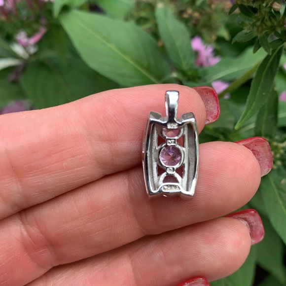 Sterling Silver Pink Cubic Zirconia Small Pendant - Picture 8 of 16